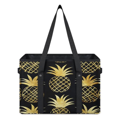 Starblythe Golden Black Pineapples Reusable Grocery Bag