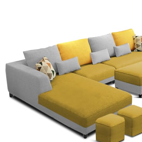 Image of Galib LHS 8 Seater L Shape Sofa Set for Living Room (Yellow Grey Fabric) Premium Fabric Sofa