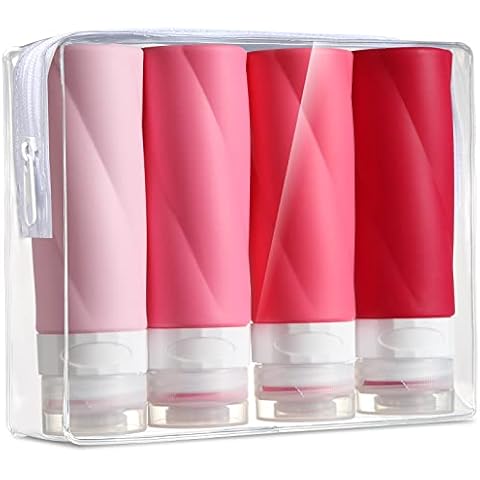Gemice Travel Bottles for Toiletries, 3oz Tsa Approved Travel Size Containers BPA Free Leak Proof Travel Tubes Refillable Liquid Travel Accessories with Clear Toiletry Bag (4 Pack) Cover