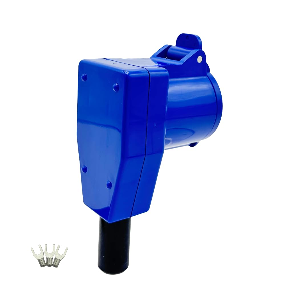Blue 90 Degree 16 Amp Plug, Angled with Sprung Cap, IP44 Rated