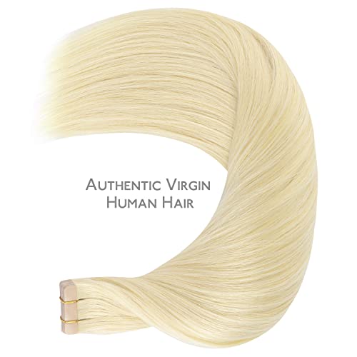 Image of WENNALIFE Tape in Hair Extensions Human Hair, 20pcs 50g 14 inch Bleach Blonde Remy Hair Extensions Straight Human Hair Tape in Extensions Skin Weft Tape Extensions Human Hair