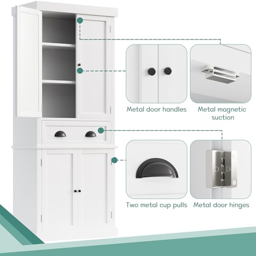 Shahoo Tall Kitchen Storage Cabinet, 72\" Wood Pantry with Adjustable Shelves & Large Drawer, Freestanding Cupboard Buffet Sideboard for Kitchen, Dining Room, White