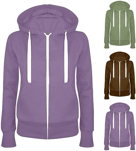 Felpa Con Cappuccio E Zip Donna - Felpa Primavera/Autunno Tinta Unita - Casual E Comoda