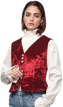 Belle Poque Damesvesten, vintage, V-hals, knoop onderaan mouwloos pak, vest met zakken, wit, XXL