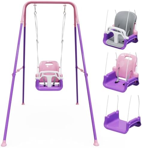 Toddler Swing with Soft Cushion, Foldable Indoor & Outdoor Baby Swing