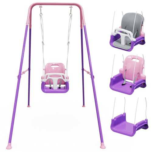 Toddler Swing with Soft Cushion, Foldable Indoor & Outdoor Baby Swing, Easy to Install & Store for Backyard Play (Pink)