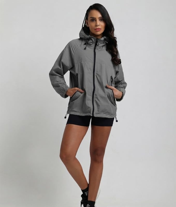 Image of CHKOKKO Sunscreen Jacket For Women With Hood Upf 50+ UV Tan Sun Protection | Wind Proof Lightweight Breathable Quick-dry Water-repellent Fabric | For Gym Sports Running Biking And Dailywear