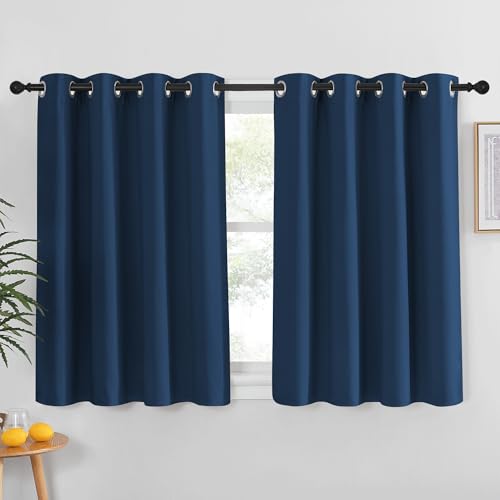 NICETOWN Moroccan Blue Blackout Curtain for Living Room - Solid Thermal Insulated Grommet Blackout Panel/Drape for Bedroom Kitchen Window (1 Panel, 52 inches Wide by 54 inches Long)