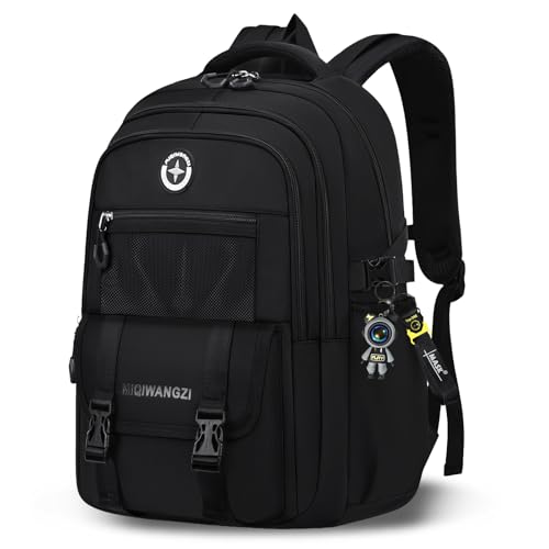 Amythe Mochila Escolar Niños 27L Ligera Impermeable - Mochilas Primaria y Secundaria ESO con Compartimento acolchado para PC 14', Banda Trolley, Mochila Casual Adolescente, Negro