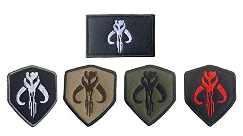 Antrix 5 Pieces Movie Skull Mercenary Shield Bounty Hunter Emblem Badge Military Embroidered Badge Emblem Patch Hook & Loop Tactical Film Patch Set