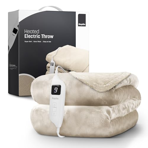 KEPLIN Large Electric Heated Throw Blanket - Electric Blanket Throw for Bedspread with 9 Heat Settings & Timer | Machine Washable Fleece Wool Duvet | Single Size 160 x 130 cm -Cream KEPLIN Large Electric Heated Throw Blanket - Electric Blanket Throw for Bedspread with 9 Heat Settings & Timer | Machine Washable Fleece Wool Duvet | Single Size 160 x 130 cm -Cream