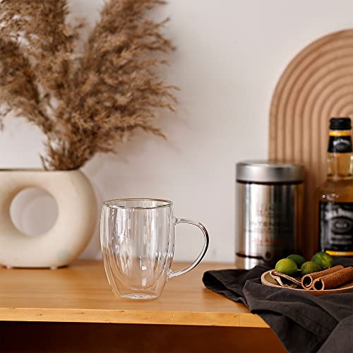 Jnsmfc Double Walled Glass Coffee Mugs With Handle,4-Pack 12Oz Insulated Glass Coffee Mugs Set,Clear Glass Coffee Cups For Espresso, Latte, Cappuccino,Wine,Tea Bag, Hot Beverage(Extra Spoons) #TOP7