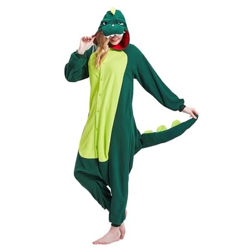 Magicalani Unisex Adult Animal Green Dinosaur Onesie Pajamas, Women's and Men's Anime Cosplay Sleepwear, One Piece Halloween Costume
