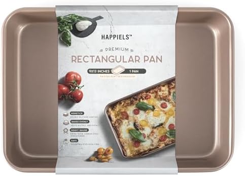 HAPPIELS Nonstick Non Toxic 9x13 in Baking Pan for oven | Cake Pan 9 x 13 Non Stick Nontoxic | Carbon Steel Gold Roasting Pan 13x9 | Rectangle Bakeware Brownie Pans | Baking ware