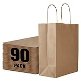 LITOPAK 90 Pack | Paper Gift Bags with Handles Bulk, 8x4.5x10.8 Inch Large Brown Kraft Paper Bags, P