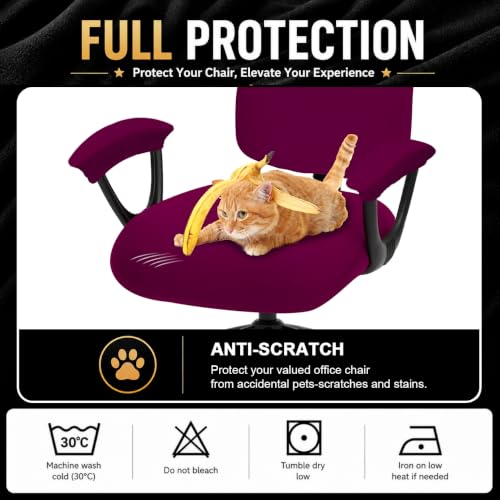 Image of Super Stretchable Split Office Chair Seat Covers - Universal Spandex Computer Chair Slipcover - 180GSM Rotating Backrest Coverings Cushion Protectors & Armrest Covers for Dogs, Cats, Pets