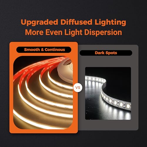 Image of 24V DC COB LED Strip Lights 3000K, 100FT UL Listed LED Tape Light, CRI95+, Dimmable, 3W /FT, Cuttable for Kitchen, Under Cabinet Lighting (Power Supply Required, Not Included)