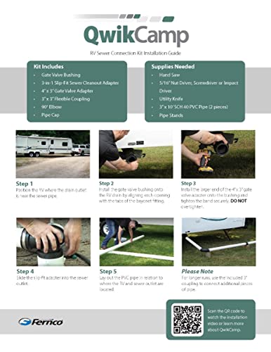 Image of Fernco QwikCamp RV and Camper Sewer Waste Plumbing Connection System Kit with Slip Fit Coupling Adapter for 3-in. PVC Pipe in Black