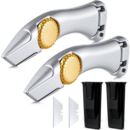Image of 2 Pcs Carpet Knife Heavy Duty Vinyl Drywall Knife Roofing with Replacement Fixed Utility Blades Silver Fixed Blade Roofer's Roofing Tools Cutter with Holster Belt Clip