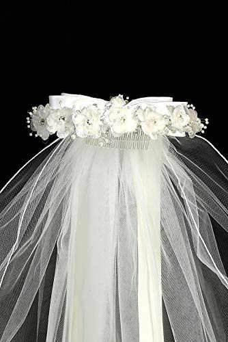 iGirlDress Girls First Communion White Floral and Pearls Wreath Crown Veil4