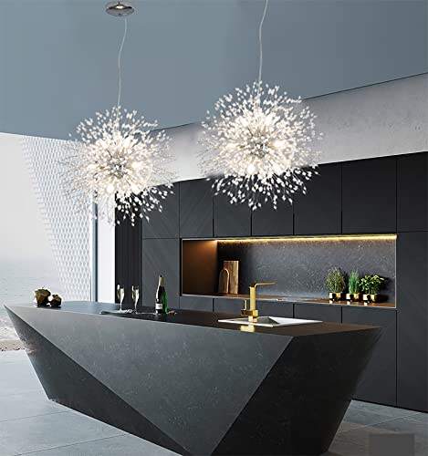 Mirnkeen Modern Crystal Fireworks Sputnik Chandeliers,Chrome G9 Dandelion Pendant Lighting,Ceiling Light Fixture For Living Room Bedroom Dining Room Closet Bar Foyer Kids Room Kitchen Island #TOP3