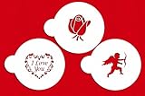 Designer Stencils C300 I Love You Cookie Stencils, (Cupid, Rose, Heart), Beige/semi-transparent