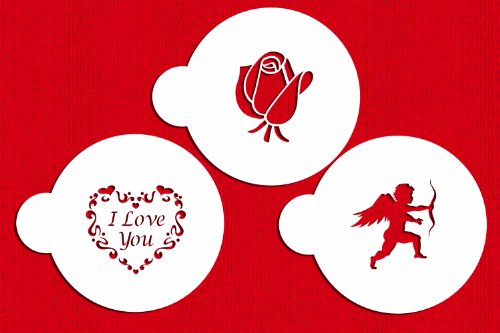 Designer Stencils I Love You Cookie Stencils, (Cupid, Rose, Heart), Beige/semi-transparent