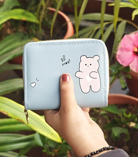 Image of Women Small Wallet Wallets for Girls Credit Card Holder Coin Purse Zipper Small Secure Card Case Cute Wallets Mini Wallets for Women (Blue Bear)