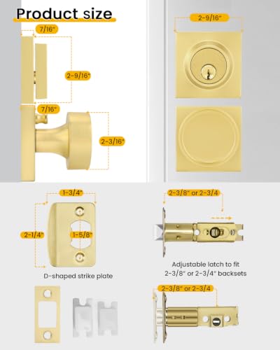 Image of Goldenwarm Gold Door Lock Set with Deadbolt, Brushed Gold Privacy Door Knob and Deadbolt Set, Zinc Alloy Exterior Door Knobs, 2 Pack
