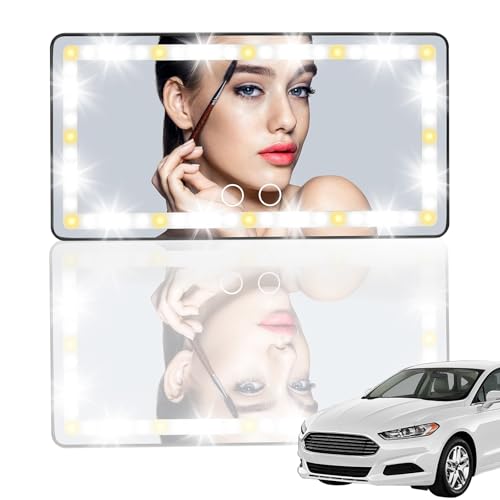 Espejo de vanidad del coche con luces LED, maquillaje de visor Táctil Táctil Mirror Cosmético Coche Portátil Coche Interior Mirror Batería de litio incorporada Espejo de vista trasera
