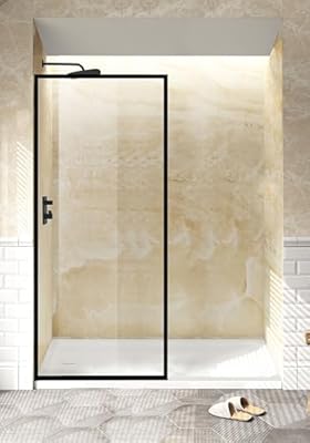 FELYL 30" W x 74" H Fixed Framed Shower Door Shower Screen Panel in Matte Black Finish with 5/16" (8mm) Ultra-Clear Tempered Glass, Reversible Installation