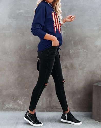 Image of Dressmine Womens USA Shirt Casual Long Sleeve Graphic Tees Knit Crew Neck Sweatshirts Loose Pullover