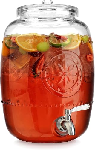 2.5 Gallon Glass Beverage Dispenser with Stainless...