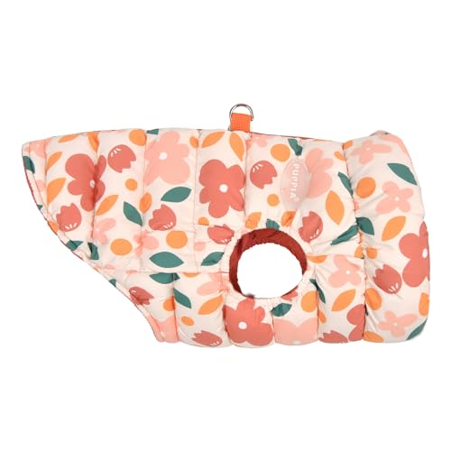 Puppia Hibiskus Hundepullover Wintersaison, integriertes Geschirr für kleine und mittelgroße Hunde, Orange, Größe S