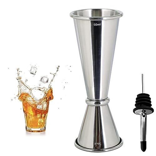 Jicyor 4 Pezzi Misurino Doppio per Cocktail, Dosatore Cocktail in Acciaio Inox 30ml/50ml, Misurino Gin Tonic,Jigger Cocktail con 2 Mini Imbuto per Bar Vino Bevande y Barista