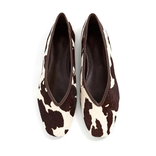 Women's Cow Print Ballet Flats Shoes Closed Square Toe Ballerina Flats Comfortable Cute Mary Jane Fashion Four Season Casual Dress Flat Shoes3