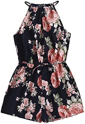 SOLY HUX Girl's Floral Print Halter Sleeveless High Waist Romper Short Jumpsuit Multicoloured 10-11Y