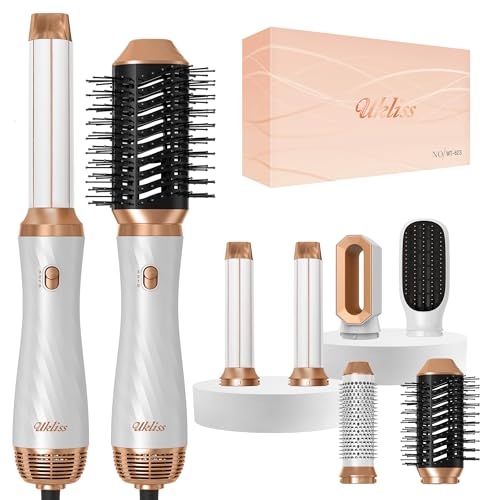UKLISS Estilista 6 en 1, secador de pelo negativo de 1000 W, banda iónica, cepillo redondo, secador de pelo, rizador de flujo de aire, cepillo alisador de aire caliente