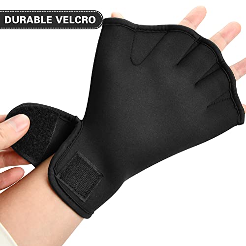 Amfun Aquatic Gloves, Webbed Swimming Gloves, Water Training Paddle With Adjustable Wrist Strap, Aquatic Fitness Accessories For Diving Surfing Hand Men Women（Black - L Size #TOP3