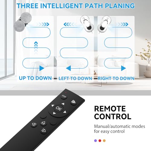 Robot Limpiacristales, 5800 Pa Robot Limpia Cristales Ventanas con Mando, Navegación Inteligente, Detección de Bordes, Sistema de Seguridad, 10 Paños de Limpieza, para Todo Tipo de Superficies Lisas - imagen 3