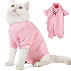 Dotoner Cat Surgery Recovery Suit for Female Male Anti-Licking Pet Surgical Pajamas Long Sleeve Prevent Shedding Cat Spay Recovery Suit&E Collar Alternative Bodysuit for Cats