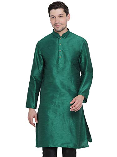 Image of Vastramay Men's Yellow Silk Blend Banarasi Kurta, Full Sleeve, Mandarin Neck, Regular Fit, Festive, Soft Comfortable Feel, Solid Design for Traditional Occasions