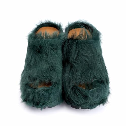 Image of XOBZJH Long-Hair Calfskin Chunky Clog Slide for Women - Memory Foam Luxury Slip on Shoes Women's Mules & Platform Clogs,Designer Mules for Women 2025