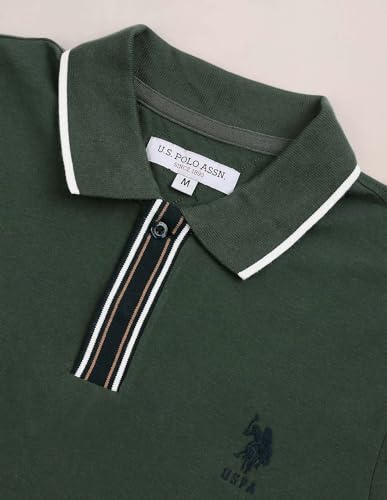Image of Striped Placket Slim fit Polo Shirt