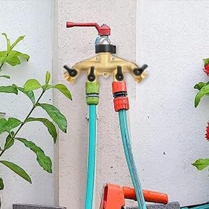 Hourleey Brass 4 Way Heavy Duty Garden Hose Splitter, Water Hose Splitter for 3/4" Hose Connector, Hose Faucet Splitter Hose Spigot Adapter 4 Valves with 4 Rubber Washers & Tape