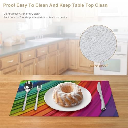 6 sets de table à rayures arc-en-ciel en PVC lavable pour salle à manger