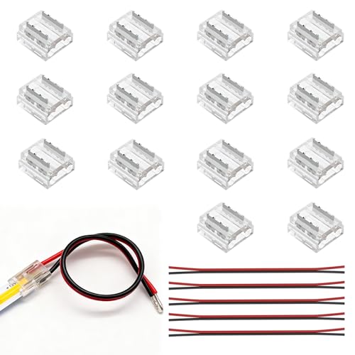 Aihoom - Kit de 19 Pièces pour Ruban LED FCOB COB 2 broches de 8mm,14 Connecteurs Transparents Sans Soudure, 5pcs 15cm de long 20AWG fils d'extension - Pour Bande LED Intérieur, TV, Meuble