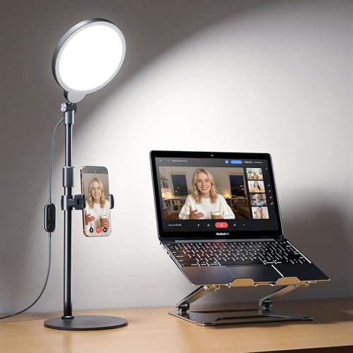 Desk Ring Light For Video Conference, Adjustable Desk Light For Video Calls, Zoom Ligh For Computer,Circle Halo Light for Video Recording,Streaming,Dimmable Desk Lamp for Home Office