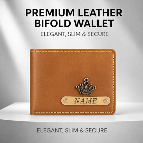 Image of Customized Wallet for Men with Name & Charm (Tan) | Personalised Stylish Leather Wallet for Boy | Personalized Unique Gift with Card Slots & Cash Compartment for Boys, Employees