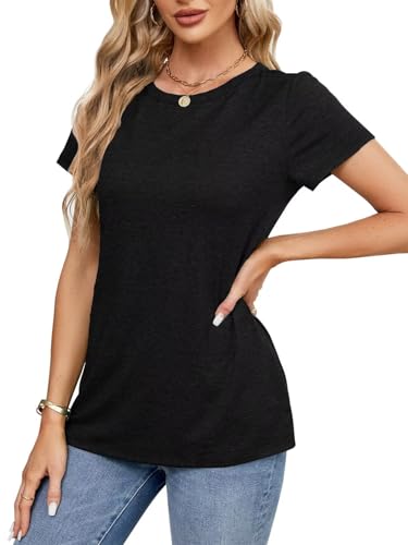 2PCS Women Short Sleeve T Shirts Crew Neck Solid Soft Basic Tee Casual Loose Fit Lightweight Summer Tops Clothes 20252